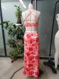 Women ruffled hollow-out backless dress