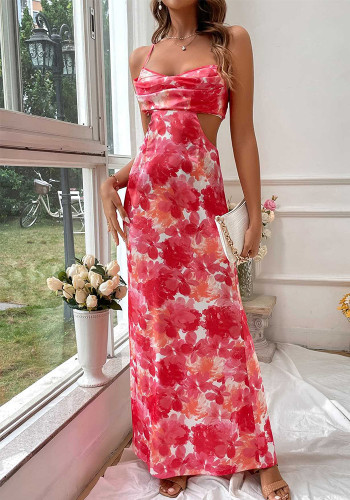 Women ruffled hollow-out backless dress