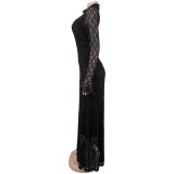 Women Sexy Lace See-Through Shimmering Dress