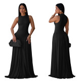 Women Elegant Round Neck Sleeveless Dress