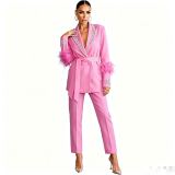 Women spring summer blazer and wide-leg Pant two-piece set