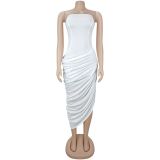 Women Sexy Off-Shoulder Strapless Pleated Bodycon Dress