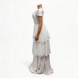 Women summer short-sleeved cascading ruffles dress evening dress
