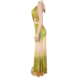 Women Summer Casual Print V-Neck Backless Dress
