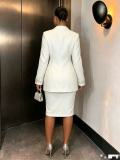 Women white V-neck blazer and skirt two-piece set