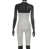 Women Spring Summer Polka Dot Sleeveless Halter Neck Cropped Jumpsuit