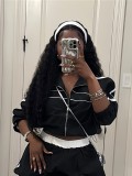 Women Sexy Long Sleeve Zipper Color Block Top Jacket