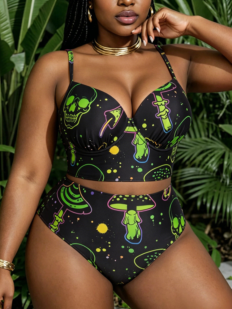 Plus Size Printed Two-Piece Bikini Swimsuit