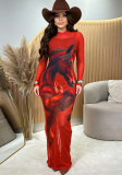 Women Sexy Mesh Print Beaded Dress