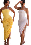 Women Sexy Off-Shoulder Strapless Pleated Bodycon Dress