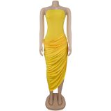 Women Sexy Off-Shoulder Strapless Pleated Bodycon Dress