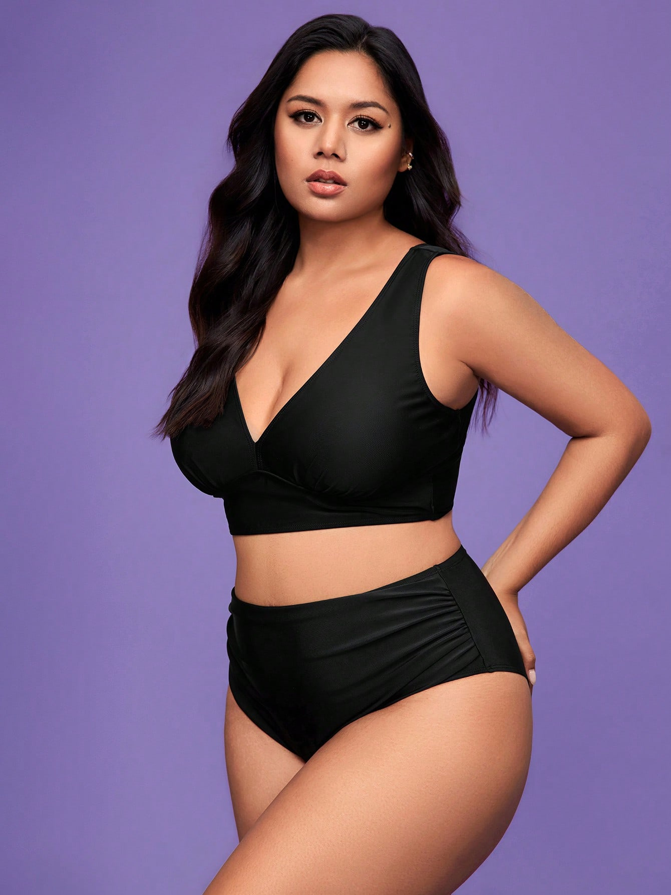 Plus Size V-Neck Two-Piece Swimsuit