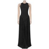 Women Elegant Round Neck Sleeveless Dress
