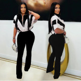 Women Casual Short-Sleeve Top and Pants Two-Piece Set