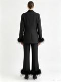 Women pink feather blazer and pant two-piece set