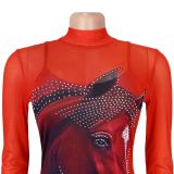 Women Sexy Mesh Print Beaded Dress