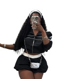 Women Sexy Long Sleeve Zipper Color Block Top Jacket