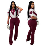 Women Casual Short-Sleeve Top and Pants Two-Piece Set