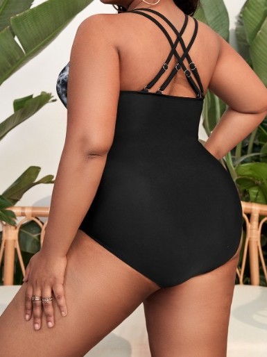 Plus Size Printed Tie-Up Swimsuit