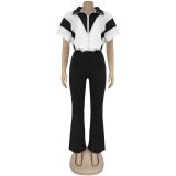 Women Casual Short-Sleeve Top and Pants Two-Piece Set