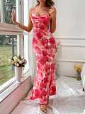 Women ruffled hollow-out backless dress