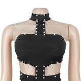 Women Sexy Off-Shoulder Beaded Halter Neck Jumpsuit
