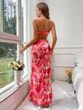 Women ruffled hollow-out backless dress