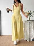 Women summer Halter Neck V Neck Backless ruffled sexy dress