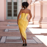 Women Sexy Off-Shoulder Strapless Pleated Bodycon Dress