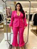 Women pink feather blazer and pant two-piece set