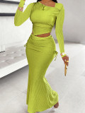 Women Elegant Sexy Formal Party dress, slash shoulder long-sleeved top and gathered fishtail skirt two-piece set