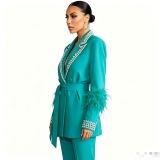 Women spring summer blazer and wide-leg Pant two-piece set