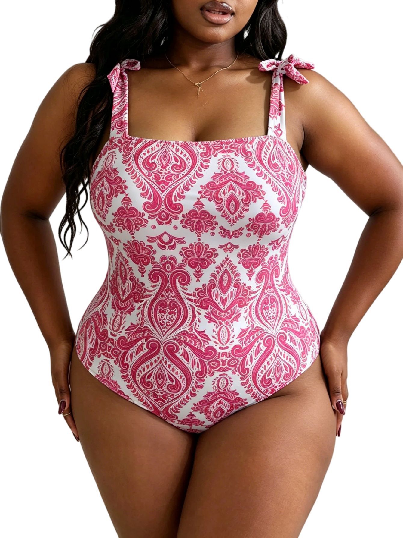 Plus Size Floral Print One-Piece Swimsuit
