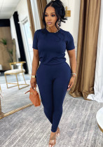 Women Summer Round Neck Short-Sleeve Top and Pants Two-Piece Set Women Summer Round Neck Short-Sleeve Top and Pants Two-Piece Set