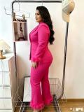 Women pink feather blazer and pant two-piece set