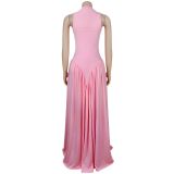 Women Elegant Round Neck Sleeveless Dress