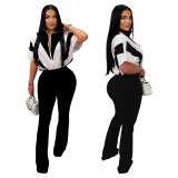 Women Casual Short-Sleeve Top and Pants Two-Piece Set