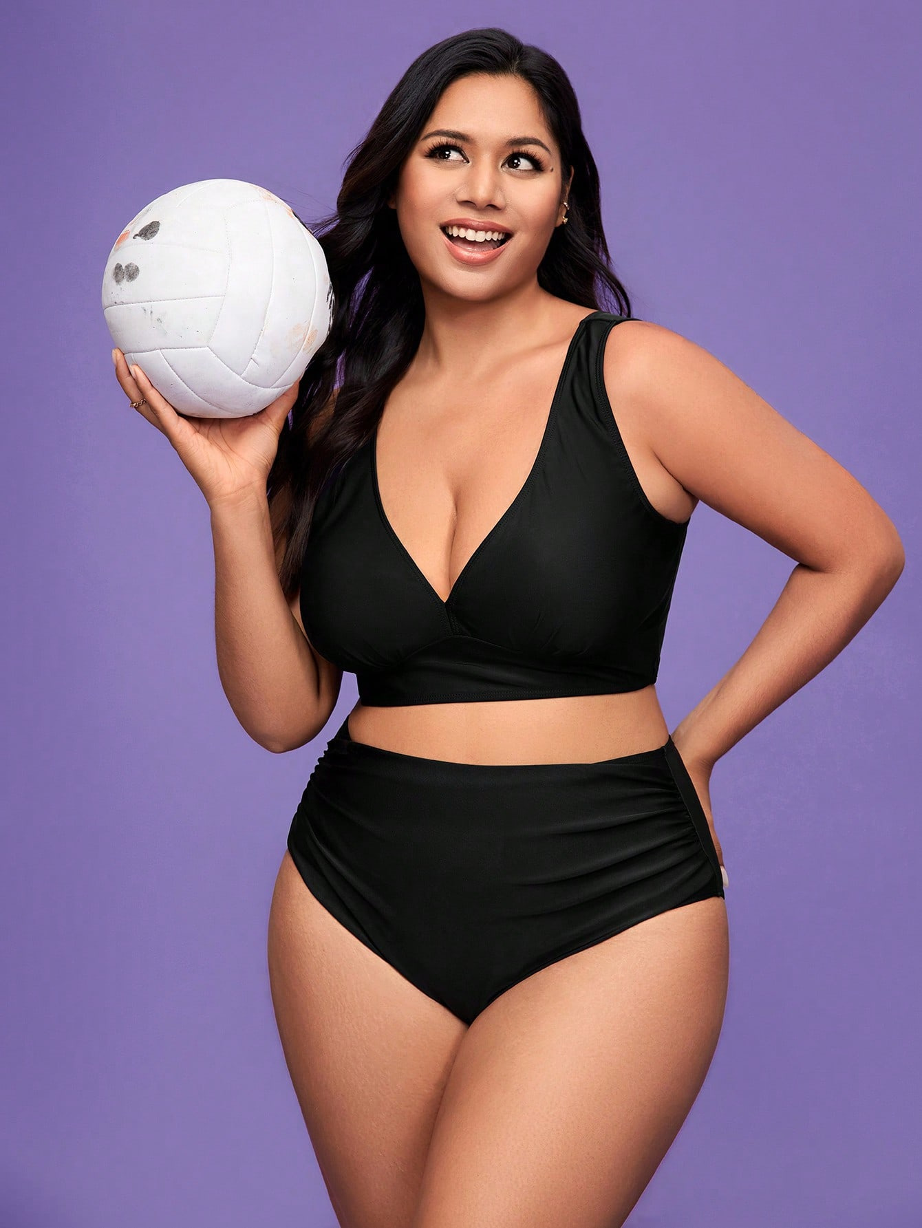 Plus Size V-Neck Two-Piece Swimsuit