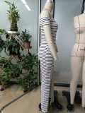 Women summer off-shoulder striped white Strapless dress