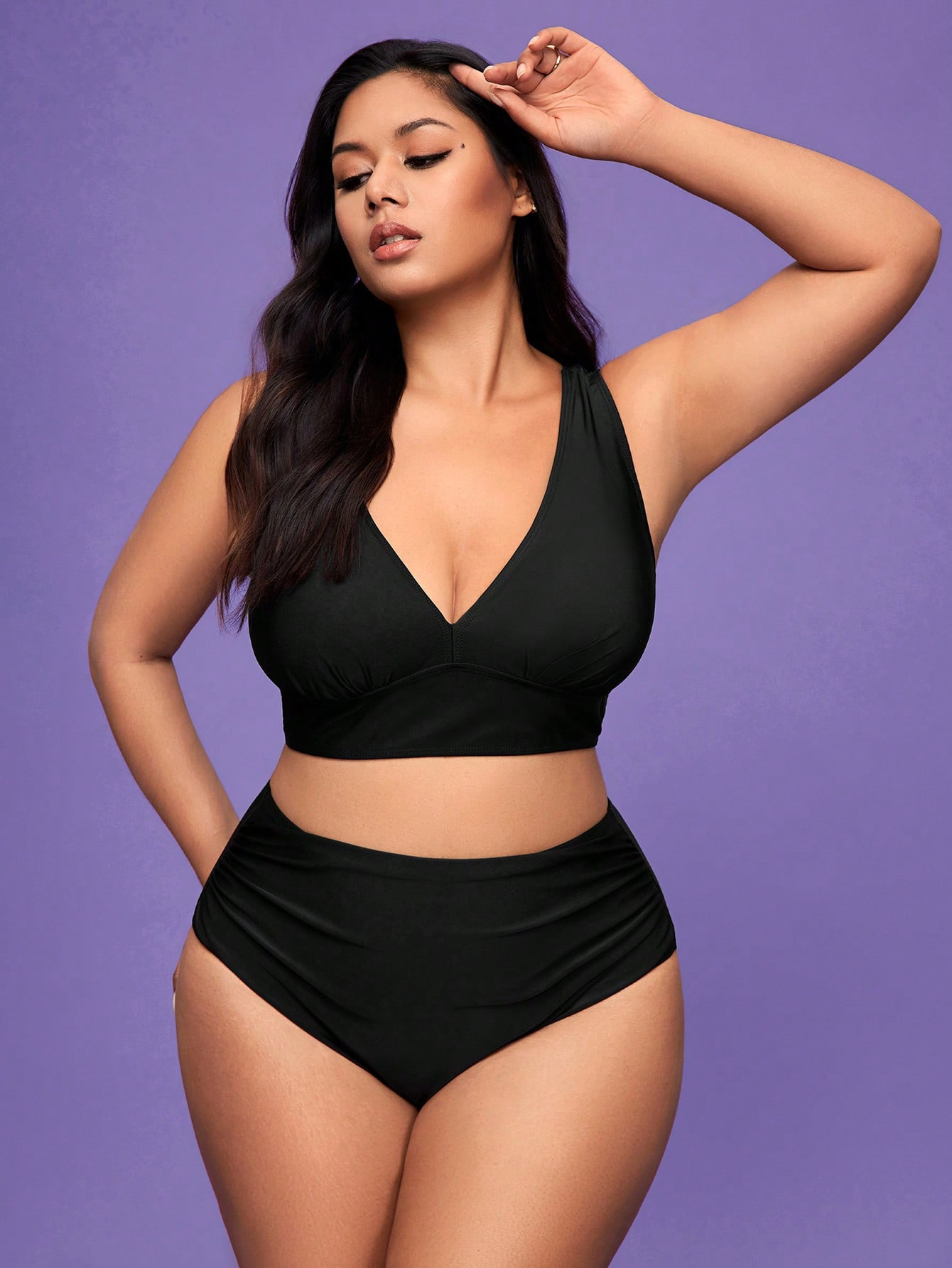 Plus Size V-Neck Two-Piece Swimsuit
