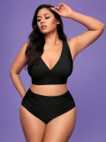 Plus Size Women V-Neck Two-Piece Swimwear