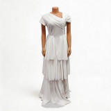Women summer short-sleeved cascading ruffles dress evening dress