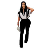 Women Casual Short-Sleeve Top and Pants Two-Piece Set