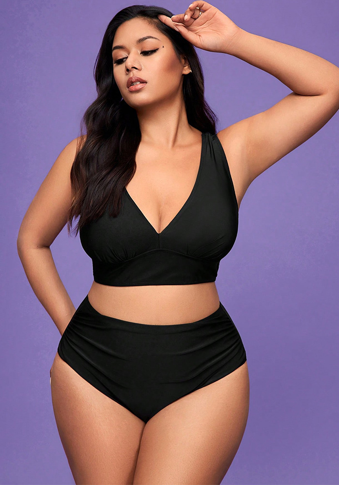 Plus Size V-Neck Two-Piece Swimsuit