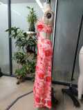 Women ruffled hollow-out backless dress