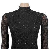 Women Sexy Lace See-Through Shimmering Dress