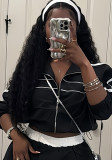 Women Sexy Long Sleeve Zipper Color Block Top Jacket