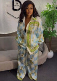 Plus Plus Size Women Autumn Long-Sleeved Checkered Print Shirt and Pants Two-Piece Set