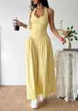 Women summer Halter Neck V Neck Backless ruffled sexy dress