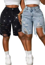 Women Spring/Summer Beaded and Rhinestone Denim Shorts Women Spring/Summer Beaded and Rhinestone Denim Shorts